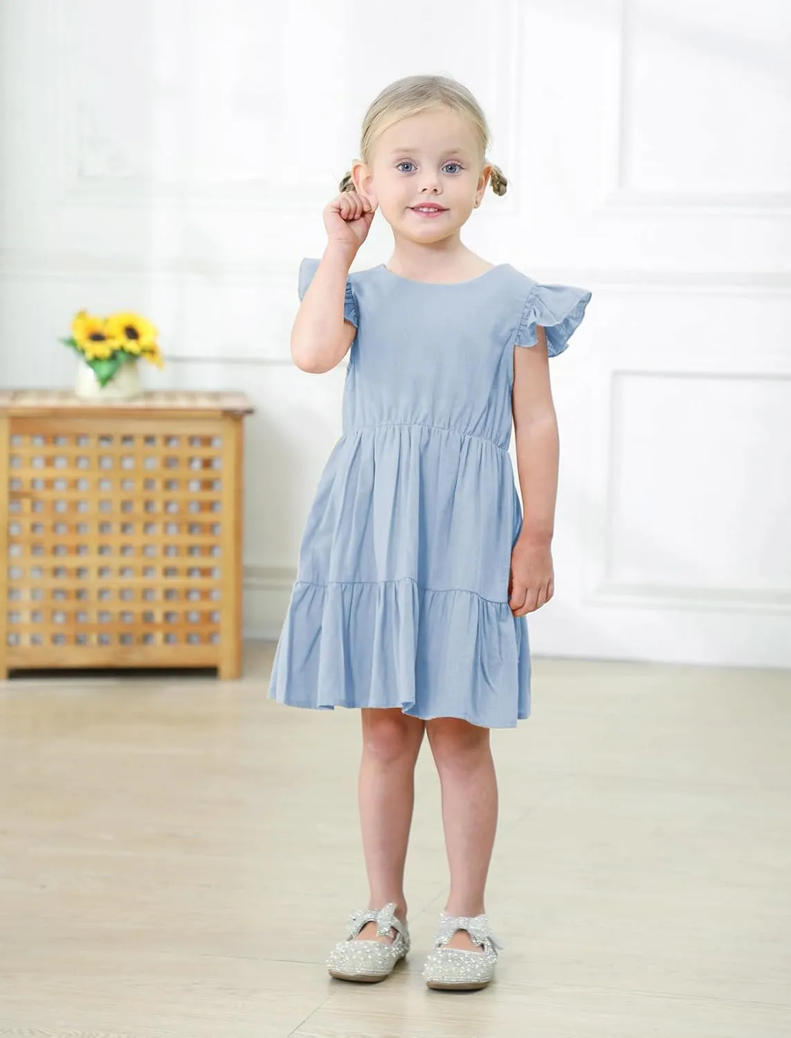 GRNSHTS Toddler Girls Dress Ruffle Sleeveless Backless Bowknot Kids Baby Casual Dresses