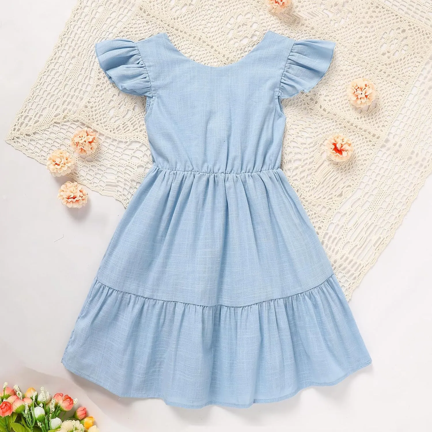 GRNSHTS Toddler Girls Dress Ruffle Sleeveless Backless Bowknot Kids Baby Casual Dresses
