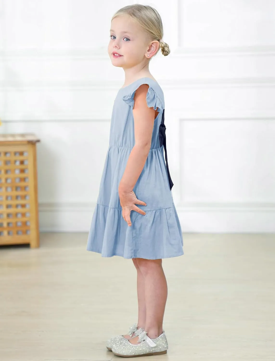 GRNSHTS Toddler Girls Dress Ruffle Sleeveless Backless Bowknot Kids Baby Casual Dresses