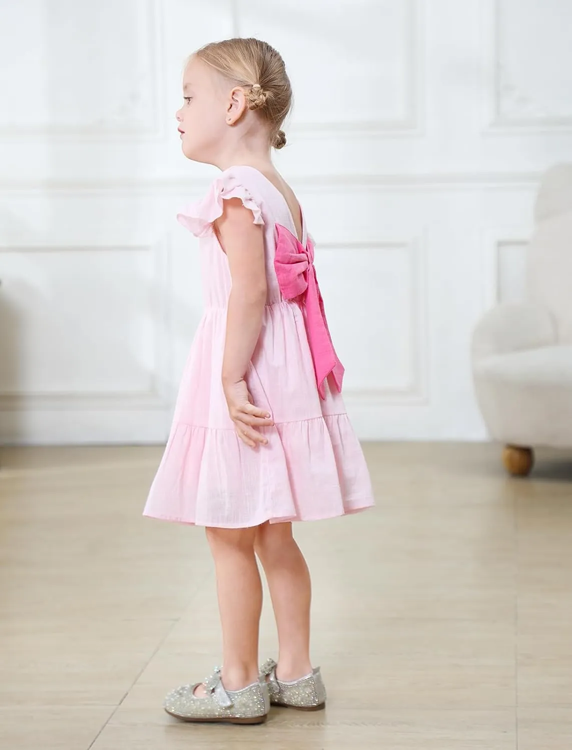 GRNSHTS Toddler Girls Dress Ruffle Sleeveless Backless Bowknot Kids Baby Casual Dresses