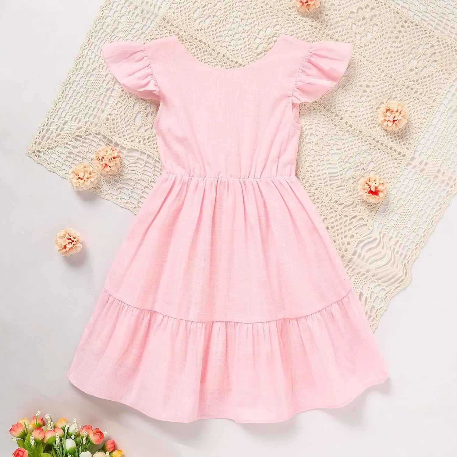 GRNSHTS Toddler Girls Dress Ruffle Sleeveless Backless Bowknot Kids Baby Casual Dresses