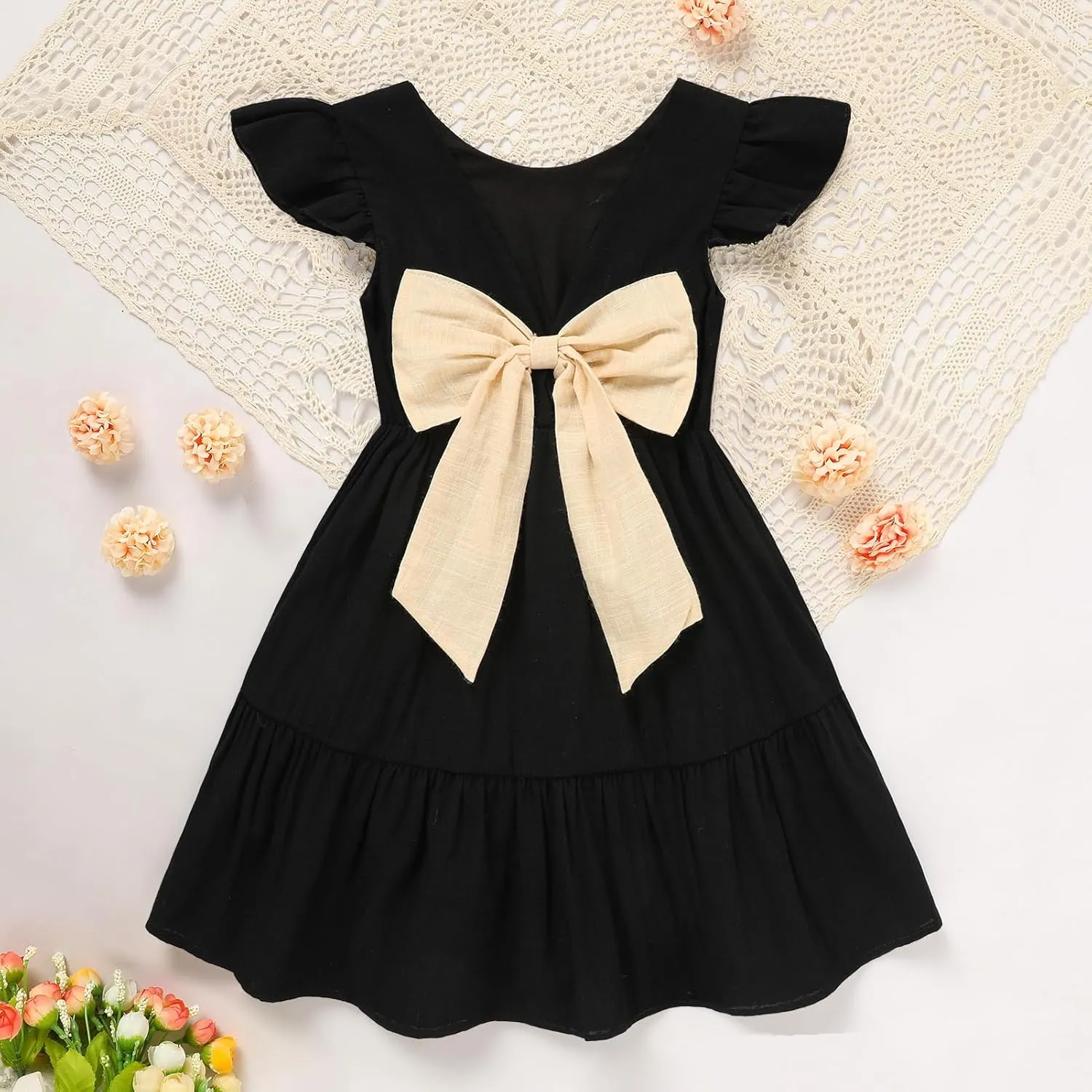 GRNSHTS Toddler Girls Dress Ruffle Sleeveless Backless Bowknot Kids Baby Casual Dresses