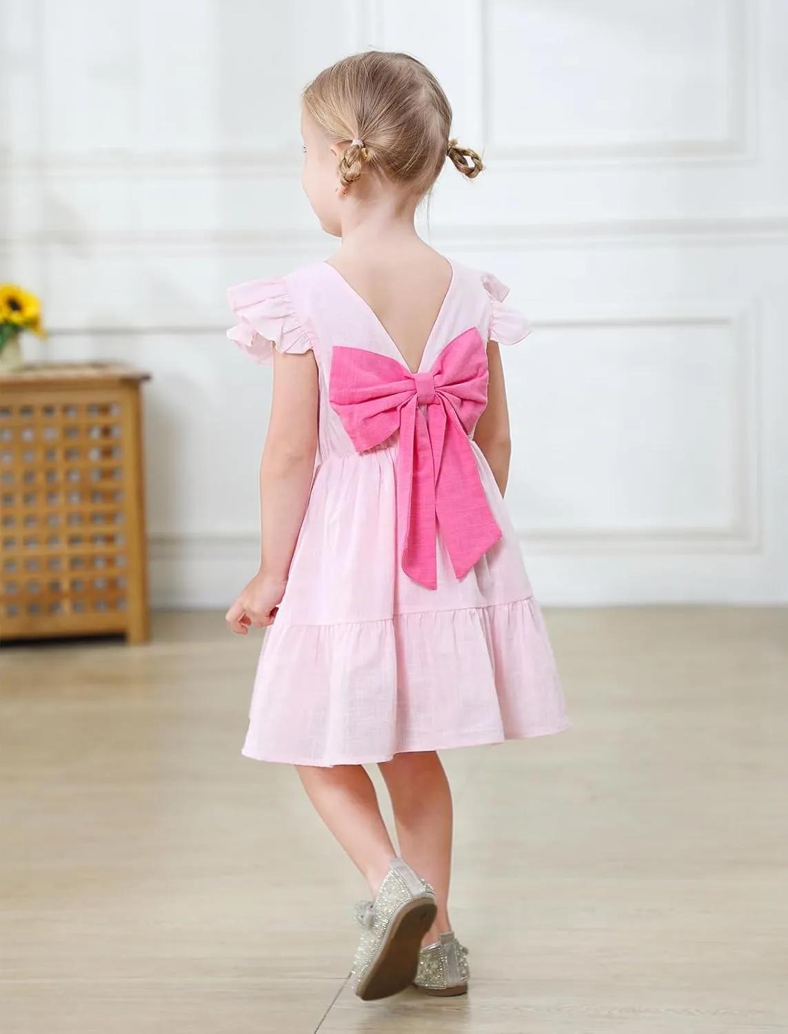 GRNSHTS Toddler Girls Dress Ruffle Sleeveless Backless Bowknot Kids Baby Casual Dresses