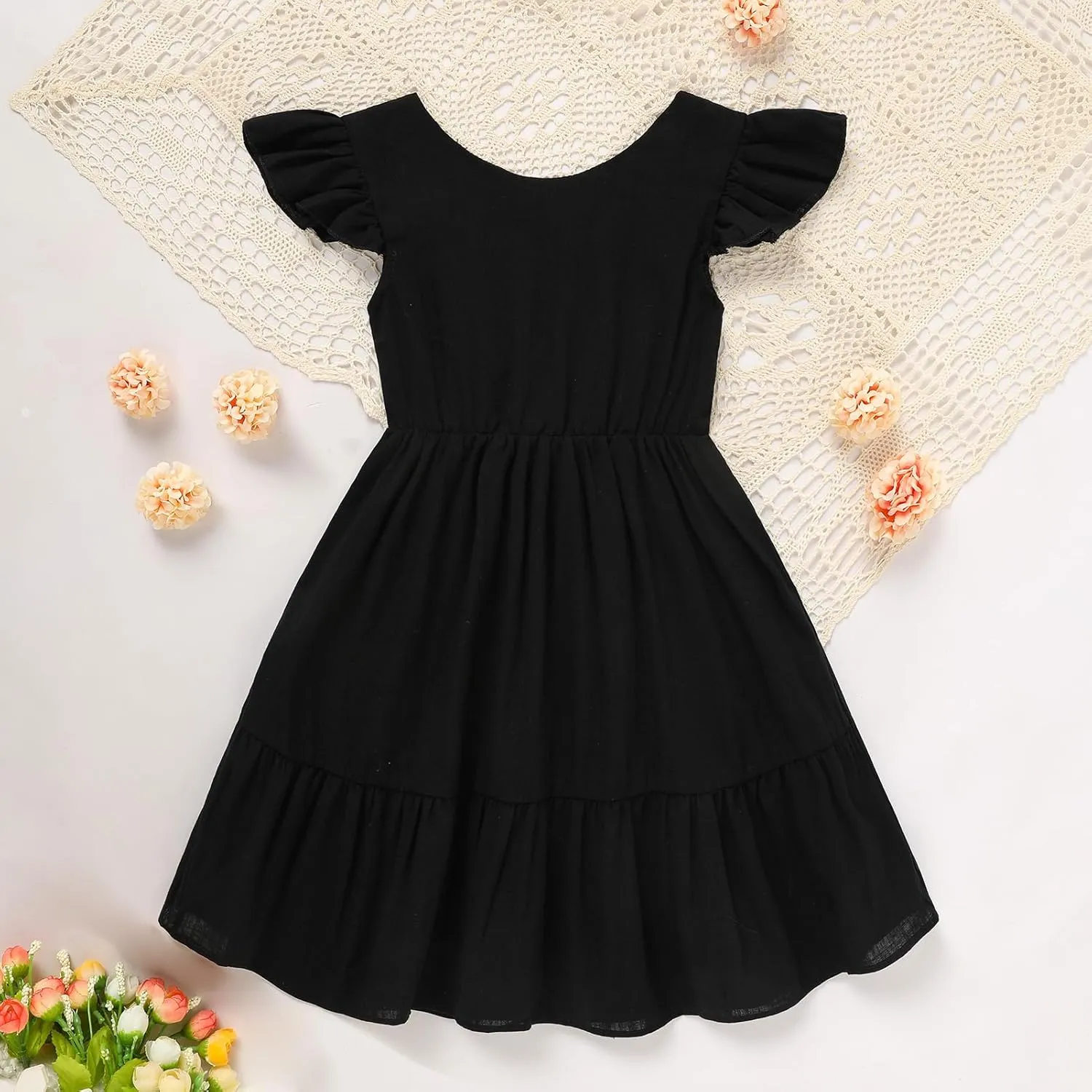 GRNSHTS Toddler Girls Dress Ruffle Sleeveless Backless Bowknot Kids Baby Casual Dresses
