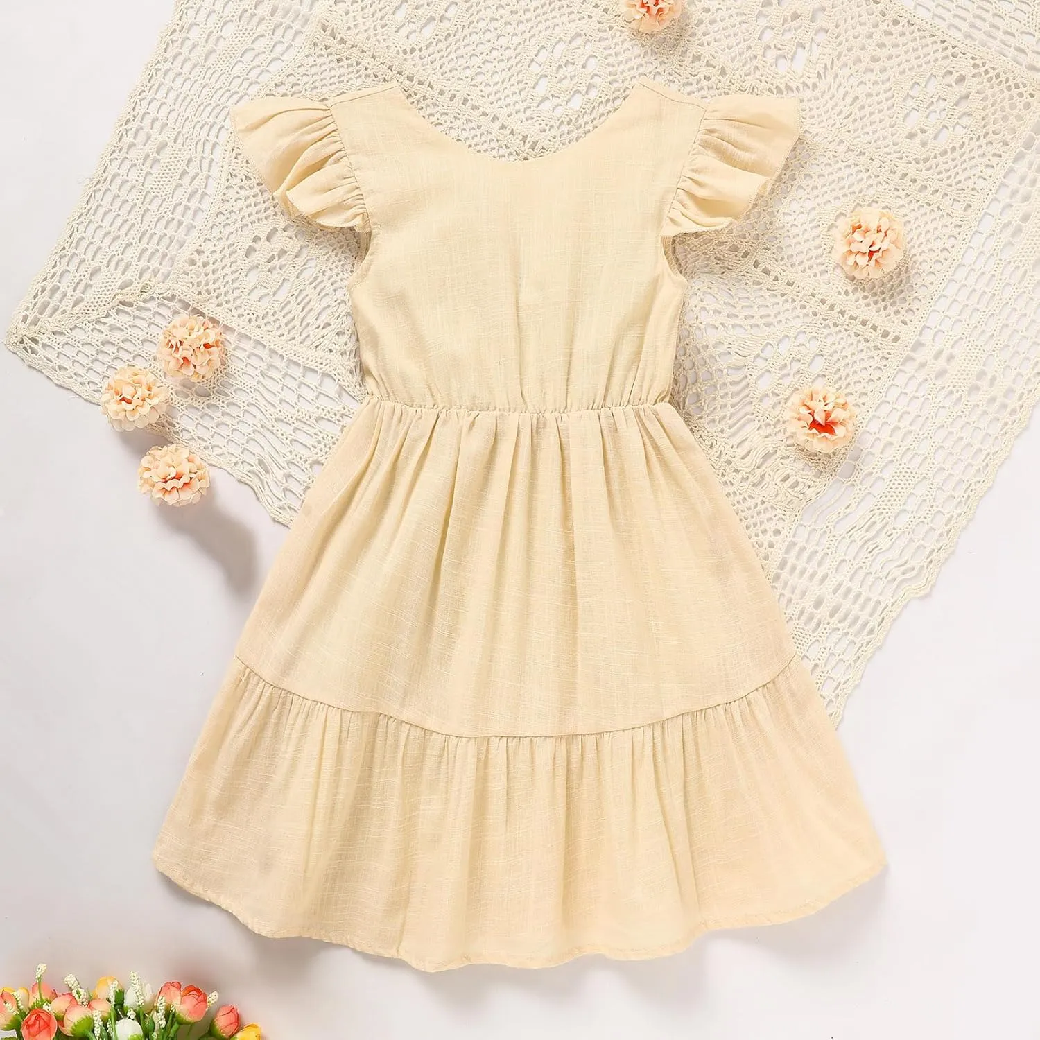 GRNSHTS Toddler Girls Dress Ruffle Sleeveless Backless Bowknot Kids Baby Casual Dresses