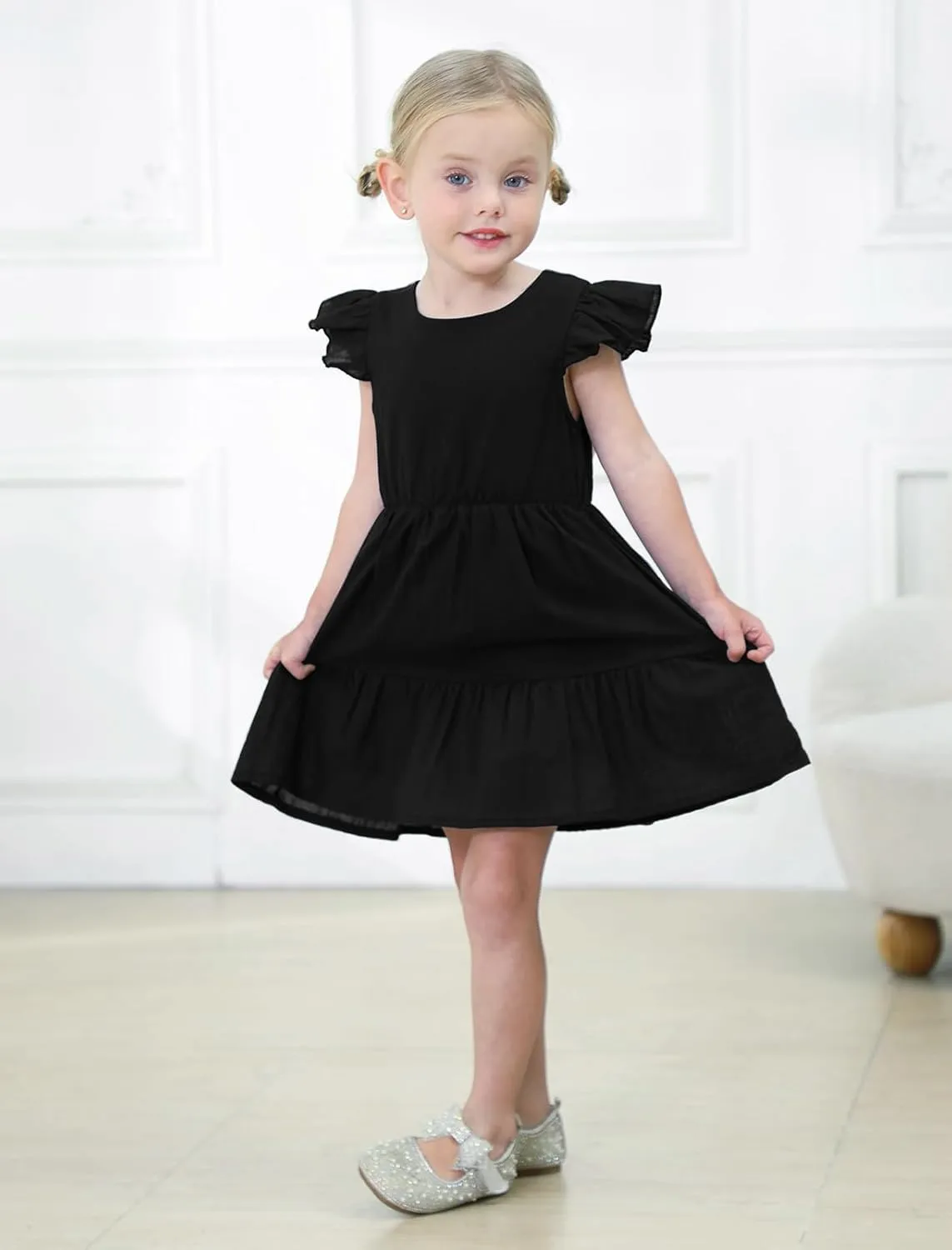 GRNSHTS Toddler Girls Dress Ruffle Sleeveless Backless Bowknot Kids Baby Casual Dresses