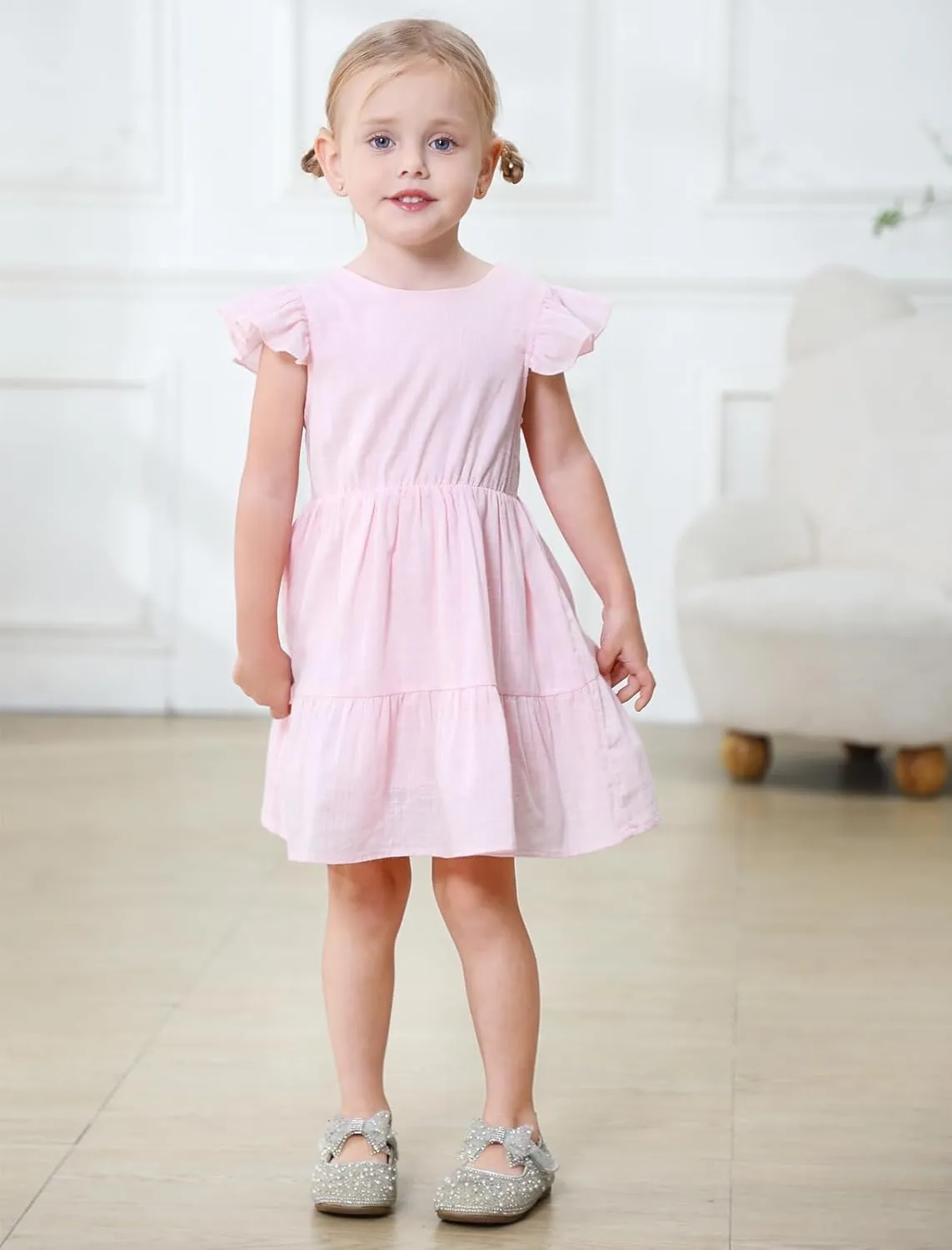 GRNSHTS Toddler Girls Dress Ruffle Sleeveless Backless Bowknot Kids Baby Casual Dresses
