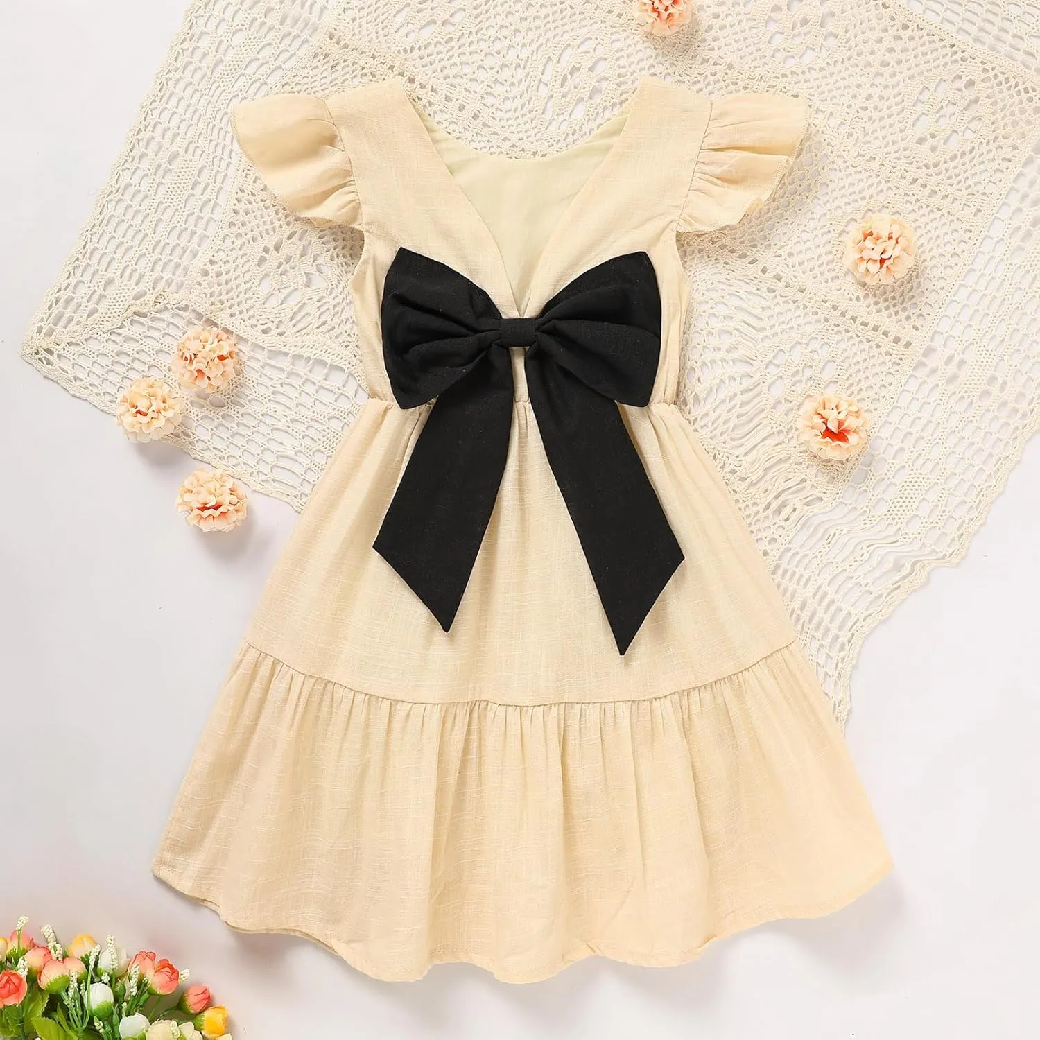 GRNSHTS Toddler Girls Dress Ruffle Sleeveless Backless Bowknot Kids Baby Casual Dresses