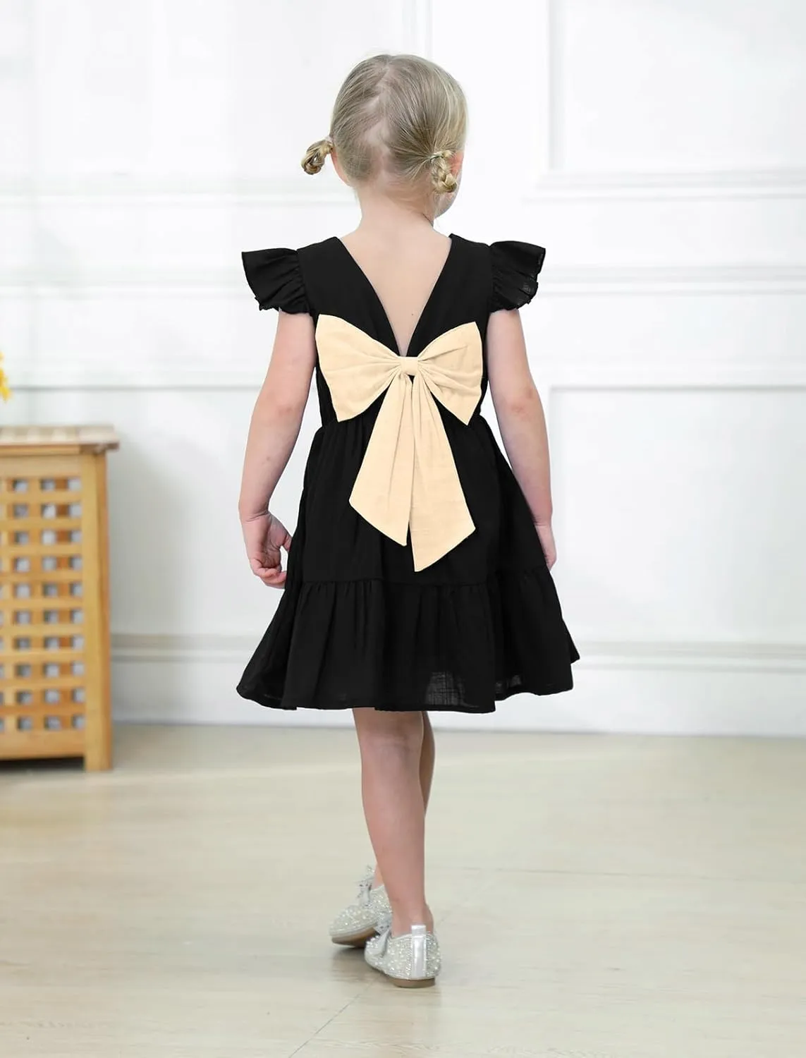 GRNSHTS Toddler Girls Dress Ruffle Sleeveless Backless Bowknot Kids Baby Casual Dresses