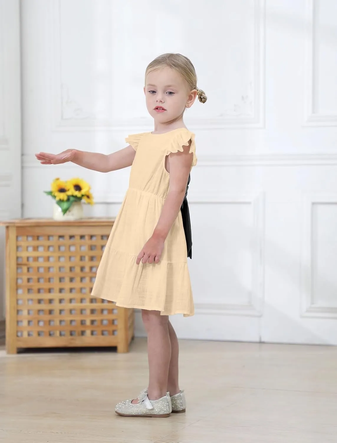 GRNSHTS Toddler Girls Dress Ruffle Sleeveless Backless Bowknot Kids Baby Casual Dresses