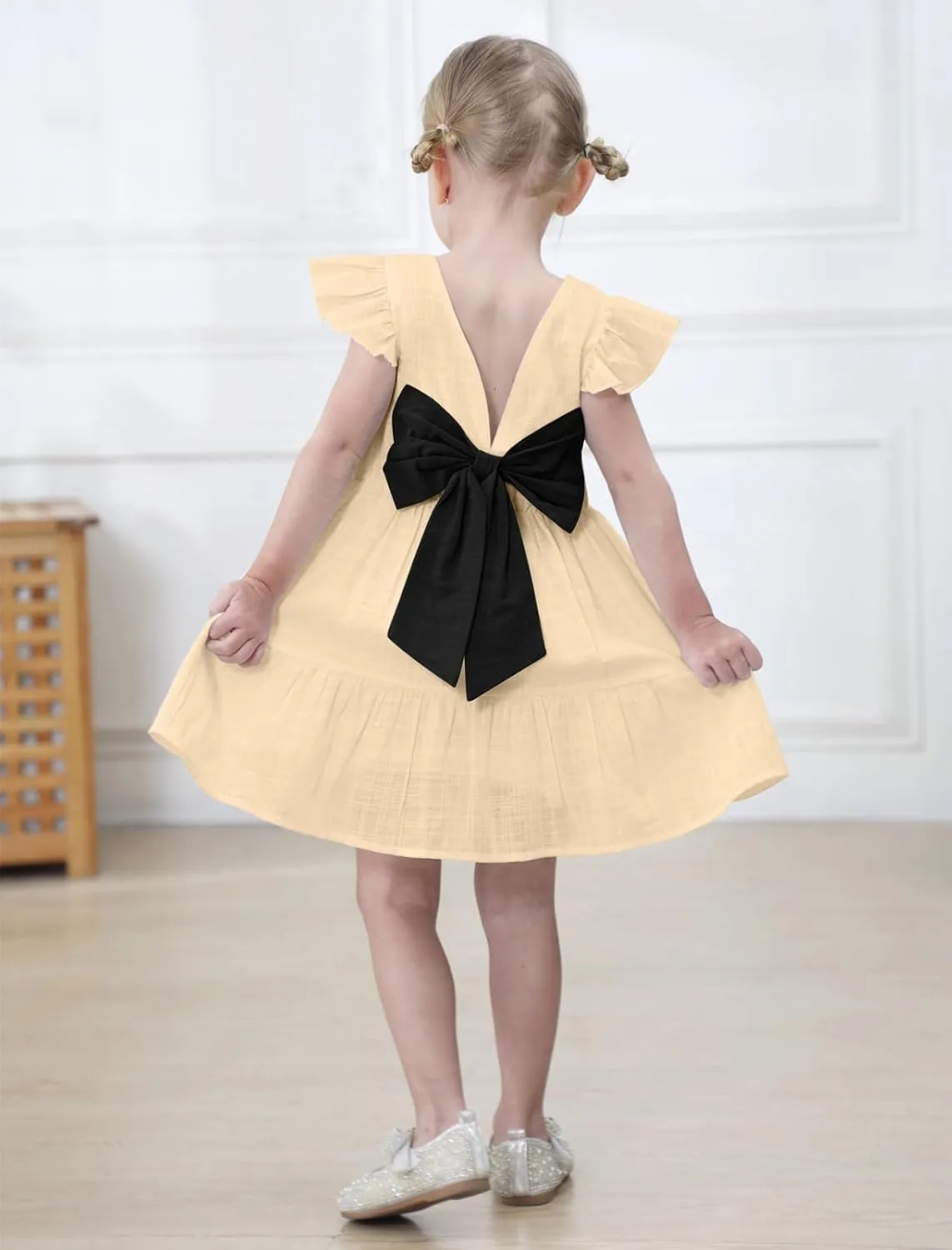 GRNSHTS Toddler Girls Dress Ruffle Sleeveless Backless Bowknot Kids Baby Casual Dresses