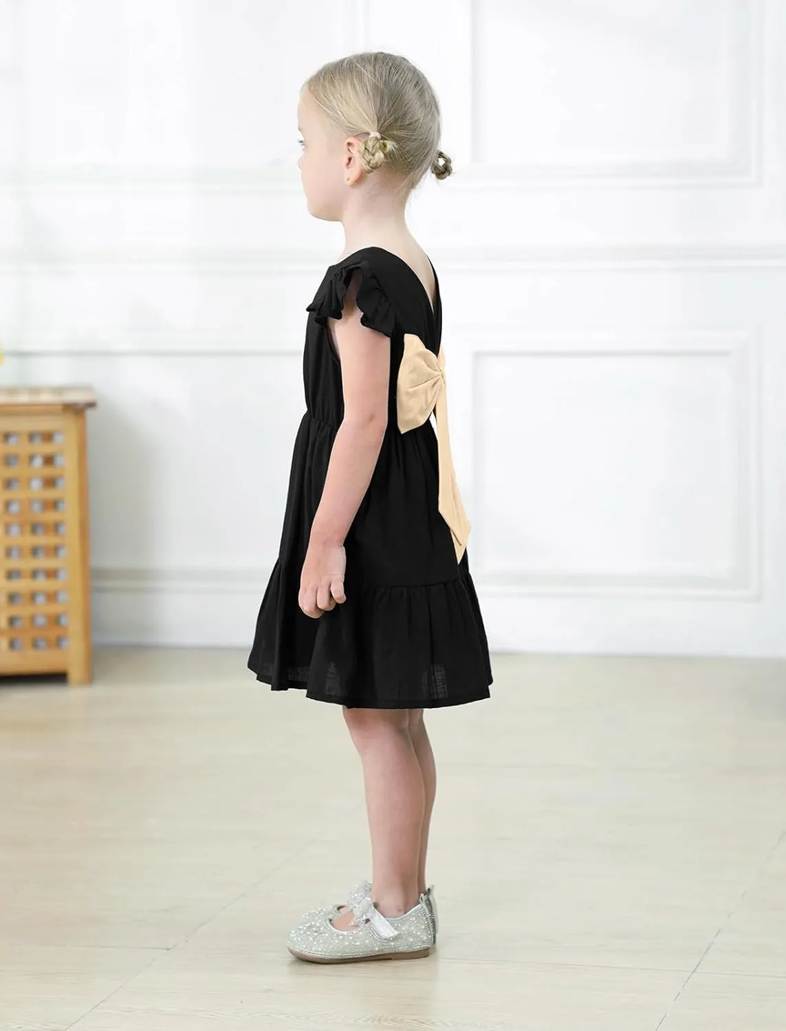 GRNSHTS Toddler Girls Dress Ruffle Sleeveless Backless Bowknot Kids Baby Casual Dresses