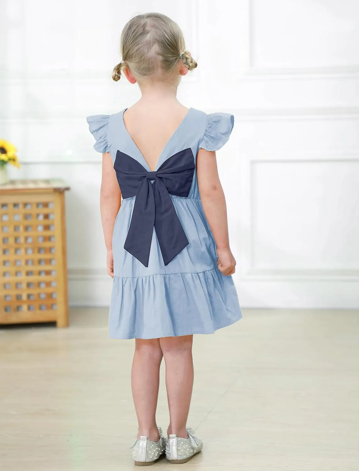 GRNSHTS Toddler Girls Dress Ruffle Sleeveless Backless Bowknot Kids Baby Casual Dresses