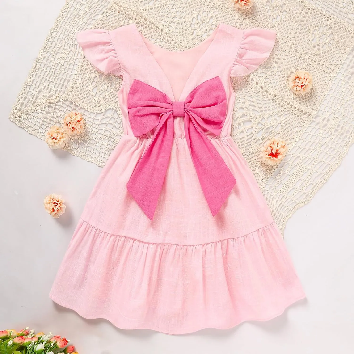 GRNSHTS Toddler Girls Dress Ruffle Sleeveless Backless Bowknot Kids Baby Casual Dresses