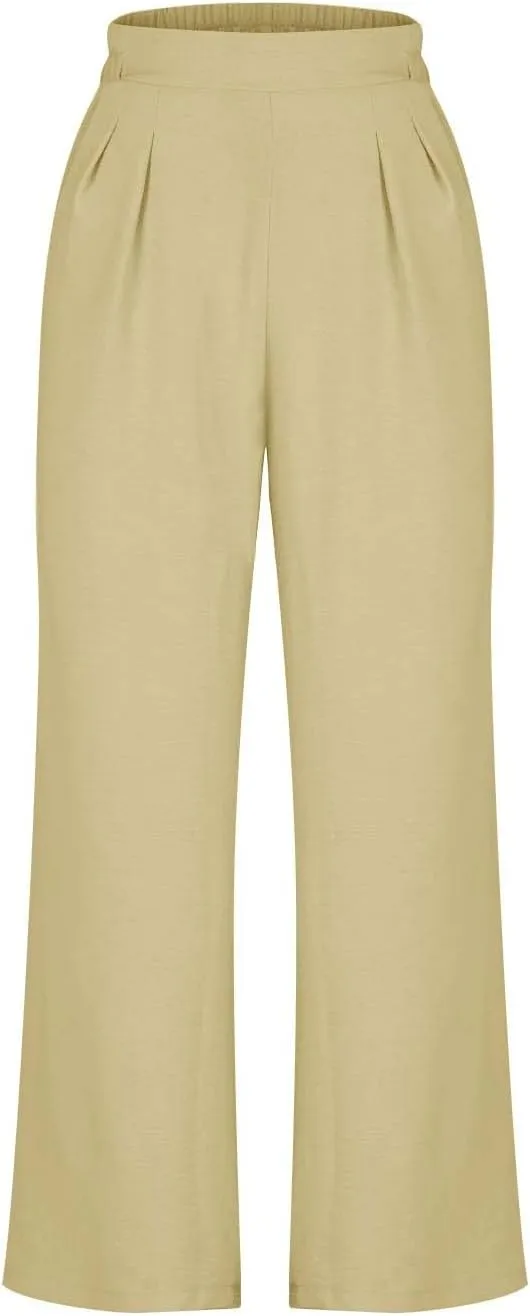 HGps8w Women's 2025 Summer Ice Silk Wide Leg Pants Pleated Straight Business Work Trousers Loose Suit Pants with Pockets