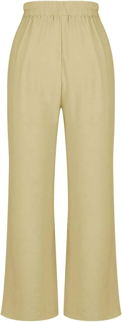 HGps8w Women's 2025 Summer Ice Silk Wide Leg Pants Pleated Straight Business Work Trousers Loose Suit Pants with Pockets
