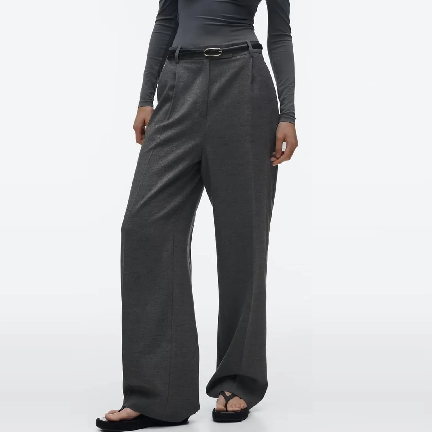 HGps8w Women's 2025 Summer Wide Leg Pants High Wiasted Straight Business Work Trousers Classic Solid Suit Pants with Pockets