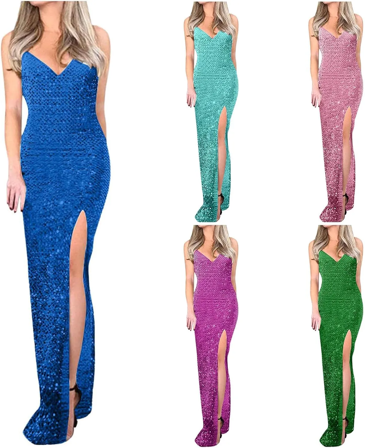 HGps8w Women's Sexy Halter Cowl Neck Sparkly Jumpsuits Clubwear Sleeveless Elegant Sequins Bodycon Wide Leg Pants Rompers