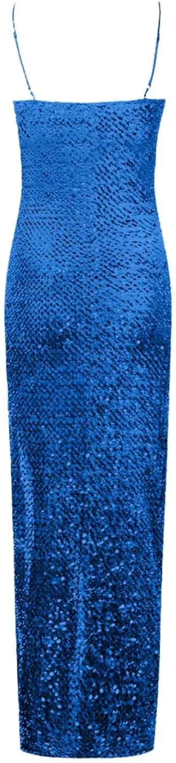 HGps8w Women's Sexy Halter Cowl Neck Sparkly Jumpsuits Clubwear Sleeveless Elegant Sequins Bodycon Wide Leg Pants Rompers