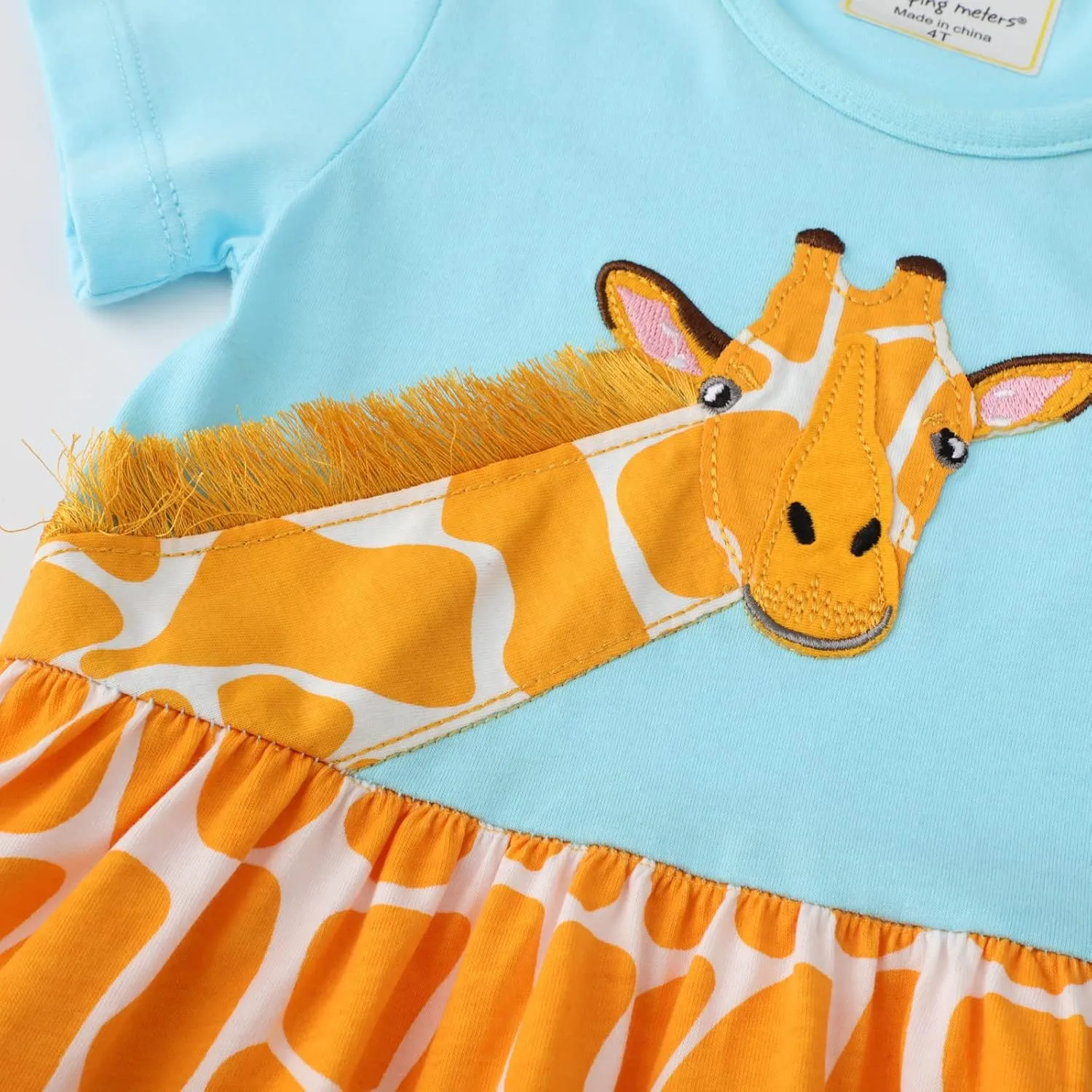 HILEELANG Toddler Girls Short Sleeve Cotton Casual Dress Summer Spring Cartoon Appliques Playwear Basic Shirt Jersey Dresses
