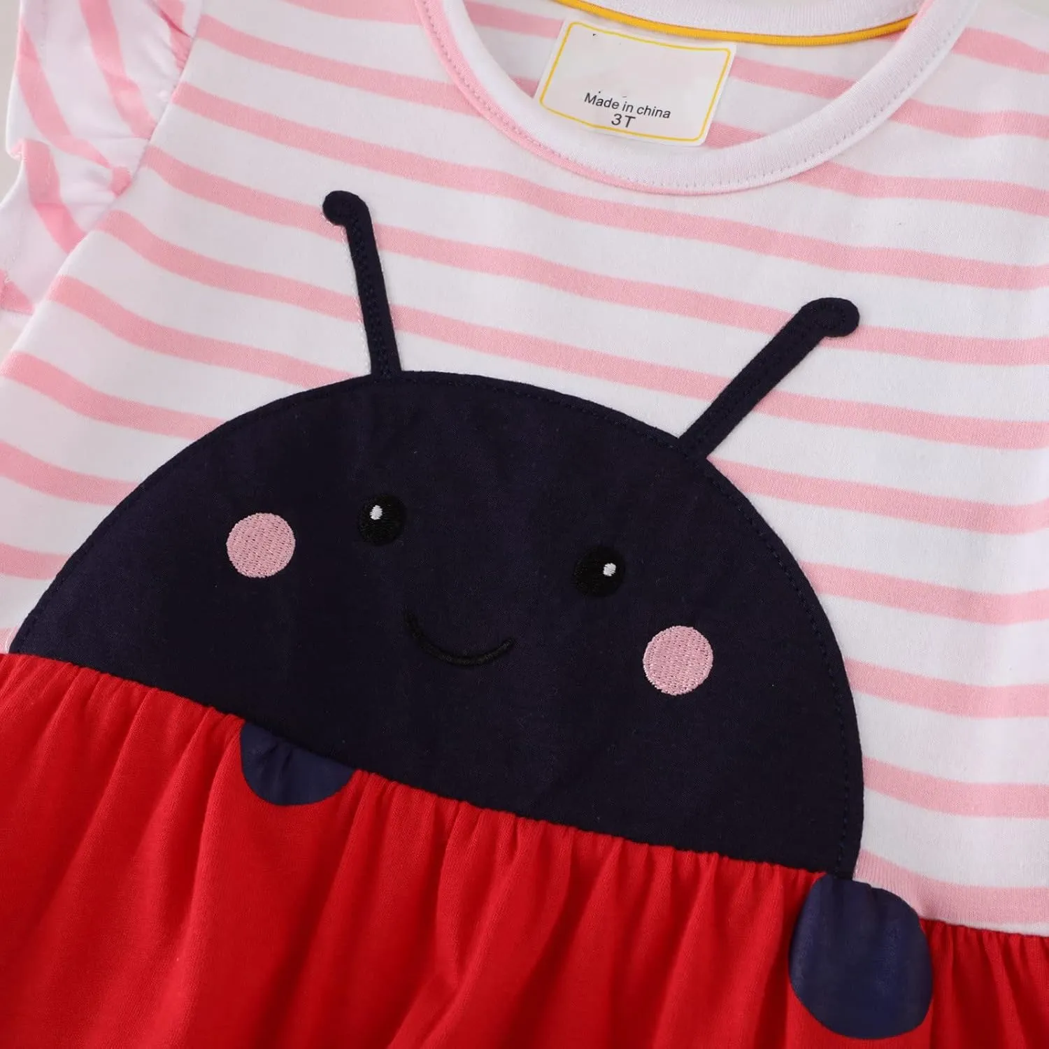 HILEELANG Toddler Girls Short Sleeve Cotton Casual Dress Summer Spring Cartoon Appliques Playwear Basic Shirt Jersey Dresses