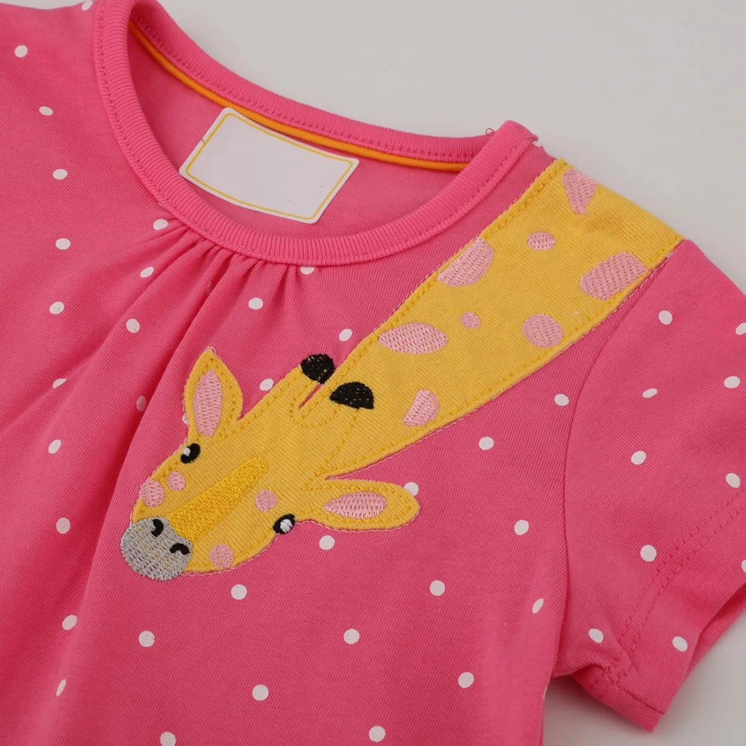 HILEELANG Toddler Girls Short Sleeve Cotton Casual Dress Summer Spring Cartoon Appliques Playwear Basic Shirt Jersey Dresses