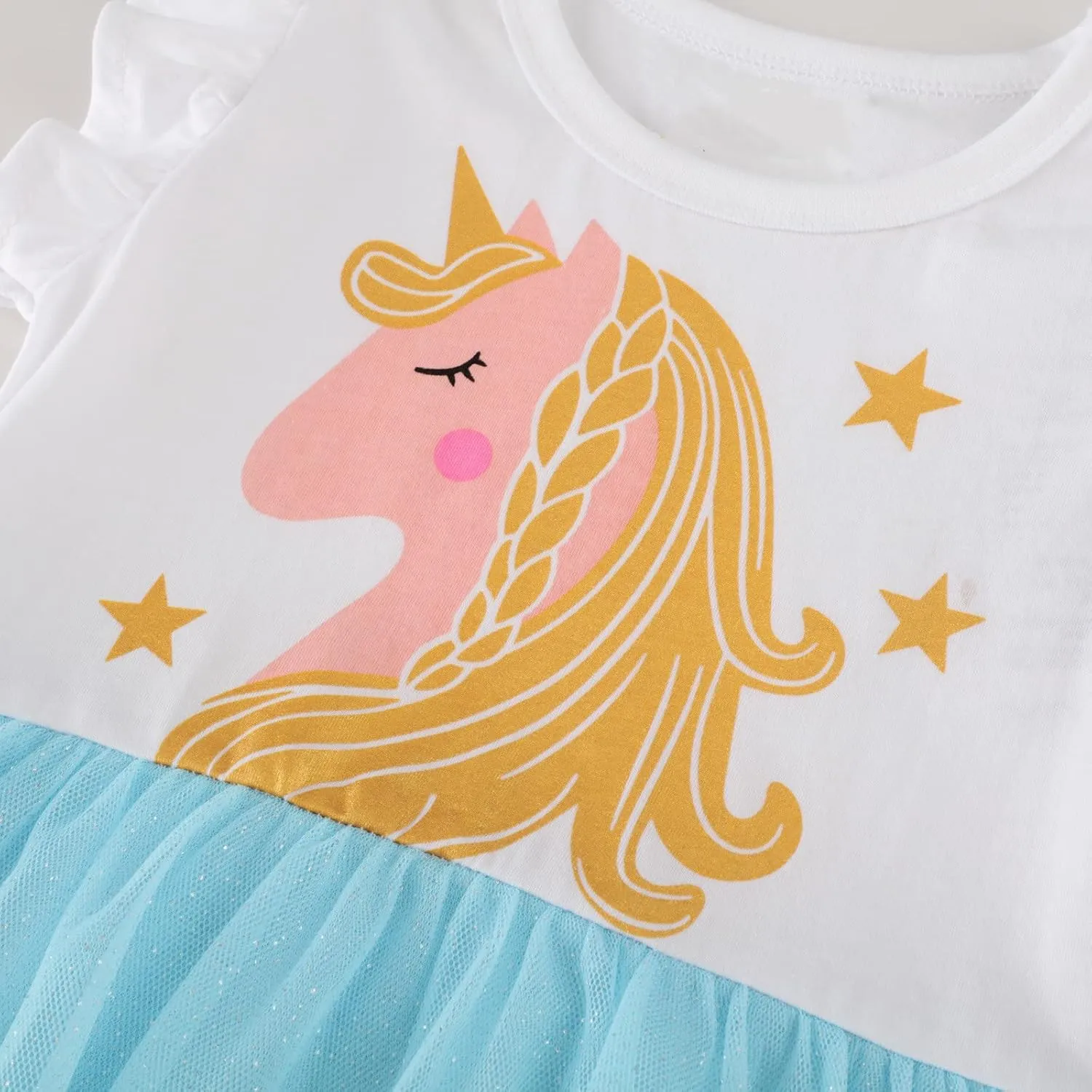 HILEELANG Toddler Girls Short Sleeve Cotton Casual Dress Summer Spring Cartoon Appliques Playwear Basic Shirt Jersey Dresses