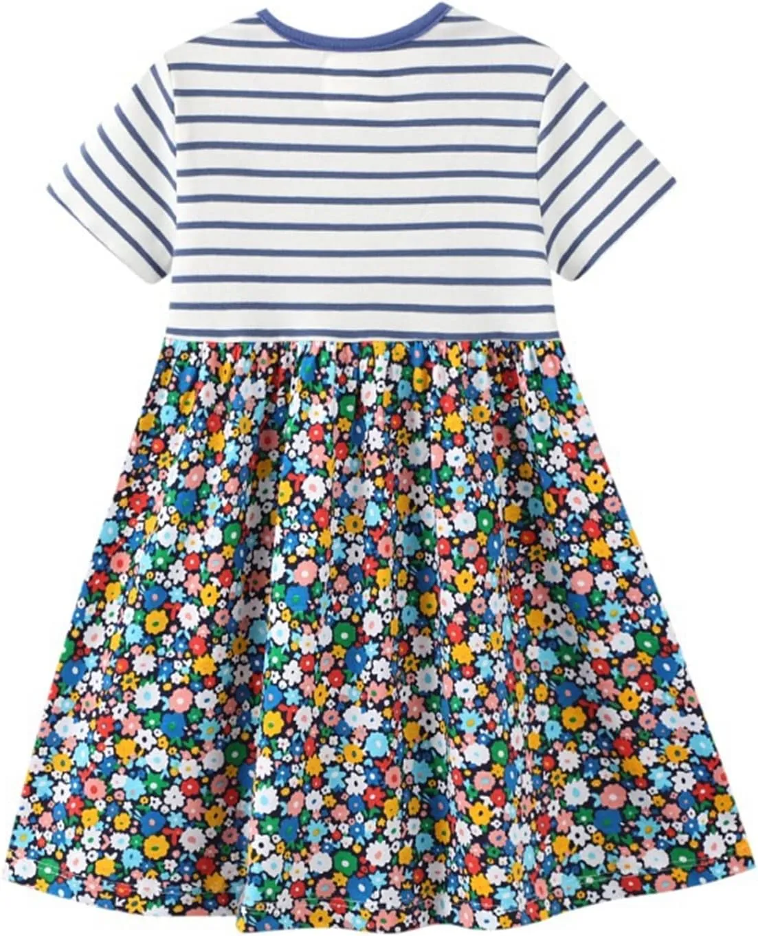 HILEELANG Toddler Girls Short Sleeve Cotton Casual Dress Summer Spring Cartoon Appliques Playwear Basic Shirt Jersey Dresses