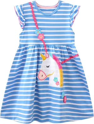 HILEELANG Toddler Girls Short Sleeve Dress Easter Cotton Casual Summer Appliques Shirt Jersey Dresses