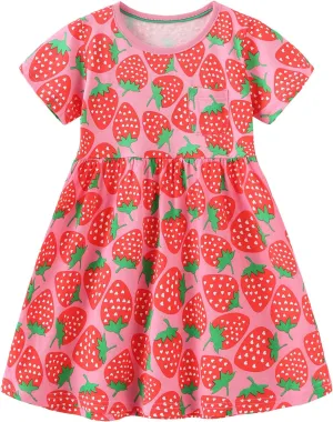 HILEELANG Toddler Girls Short Sleeve Dress Easter Cotton Casual Summer Appliques Shirt Jersey Dresses