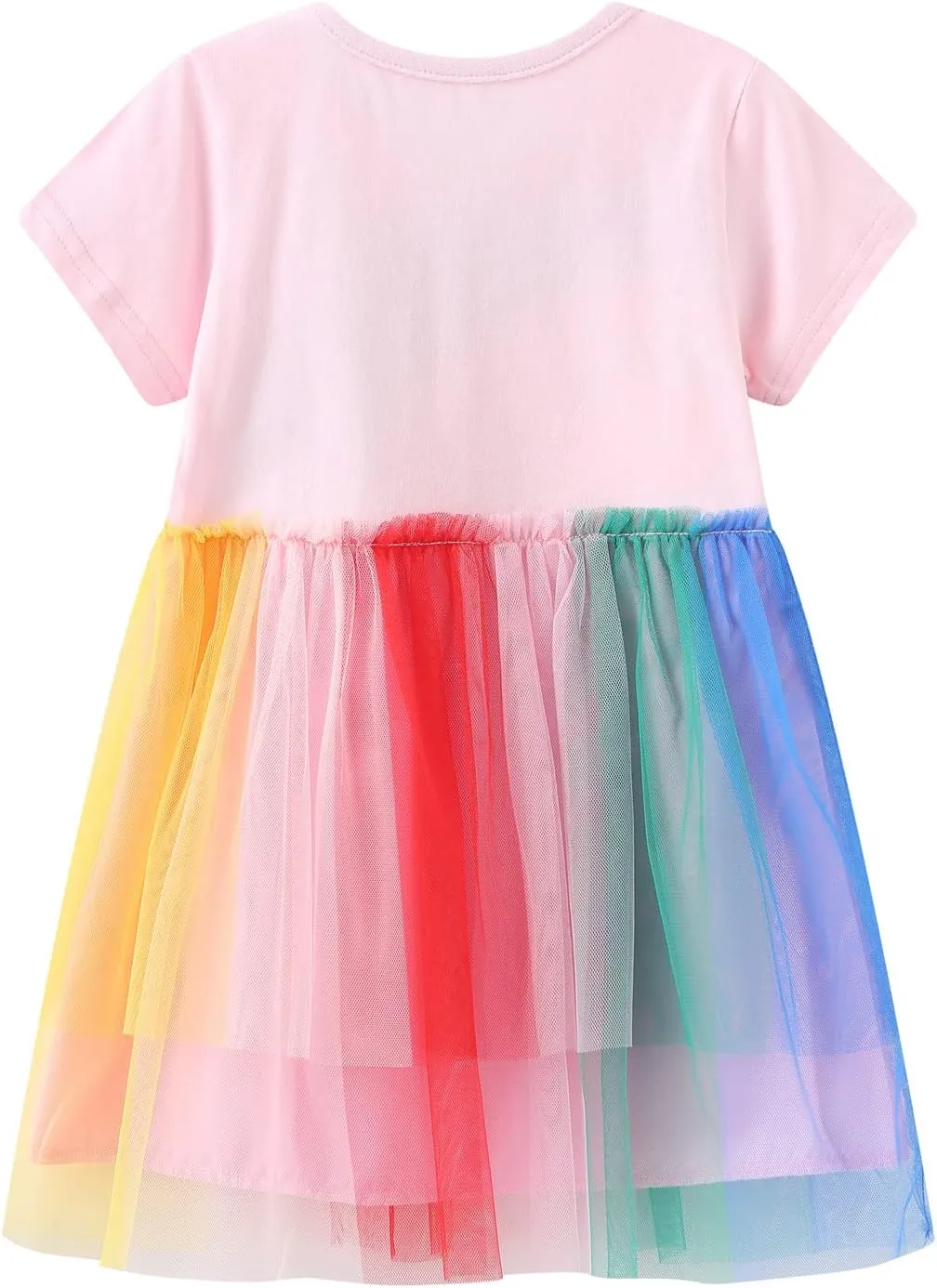 HILEELANG Toddler Girls Short Sleeve Dress Easter Cotton Casual Summer Appliques Shirt Jersey Dresses