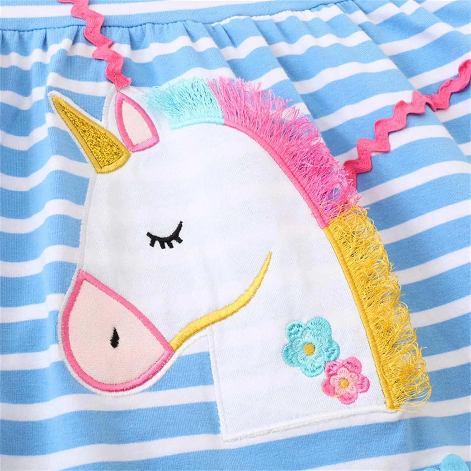 HILEELANG Toddler Girls Short Sleeve Dress Easter Cotton Casual Summer Appliques Shirt Jersey Dresses