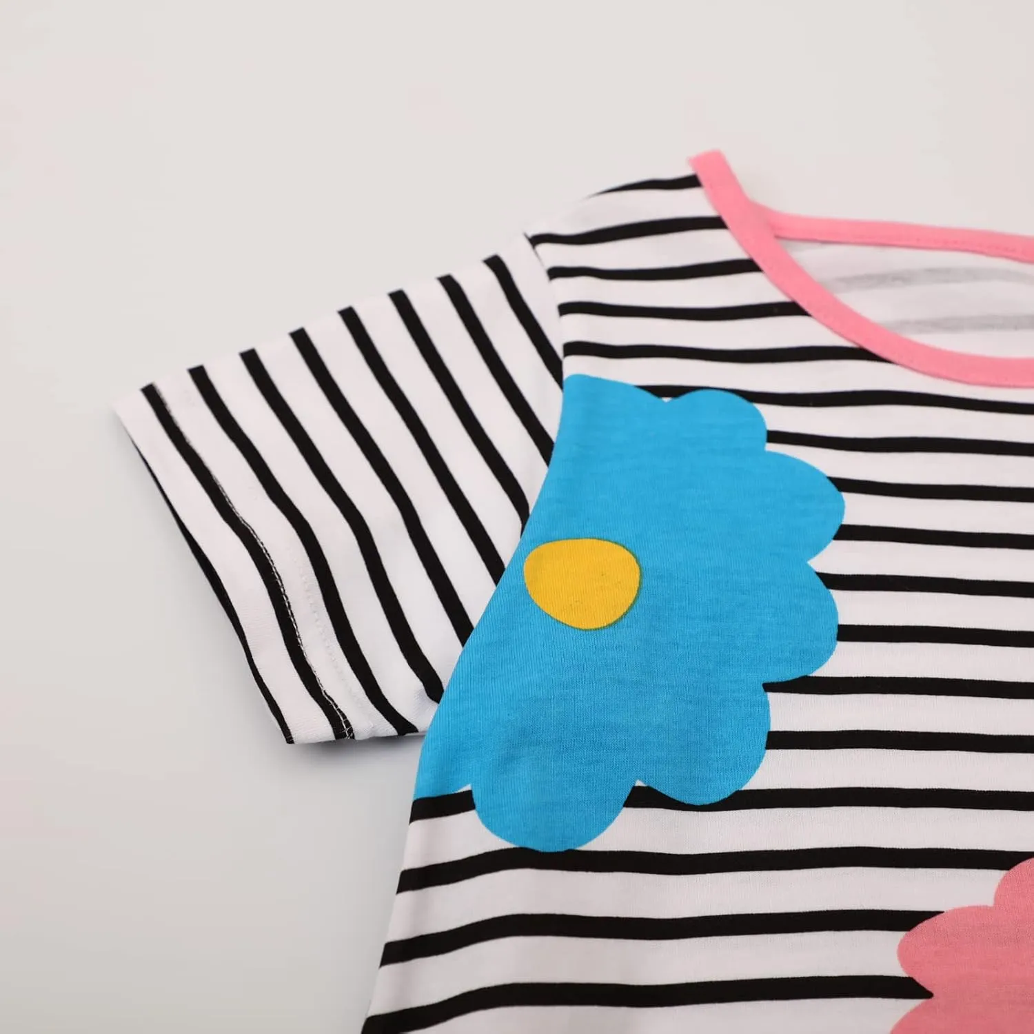 HILEELANG Toddler Girls Short Sleeve Dress Easter Cotton Casual Summer Appliques Shirt Jersey Dresses