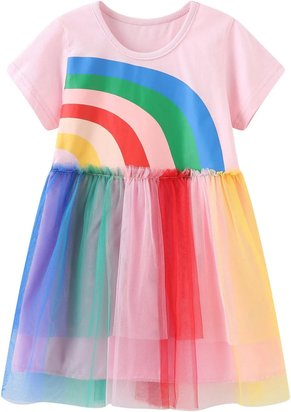 HILEELANG Toddler Girls Short Sleeve Dress Easter Cotton Casual Summer Appliques Shirt Jersey Dresses