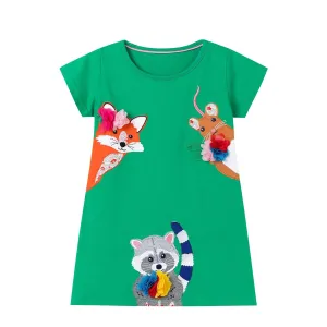 HOMAGIC2WE Girls Casual Dresses Summer Short Sleeve Crewneck Cotton Playwear Dress