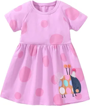 HOMAGIC2WE Girls Casual Dresses Summer Short Sleeve Crewneck Cotton Playwear Dress