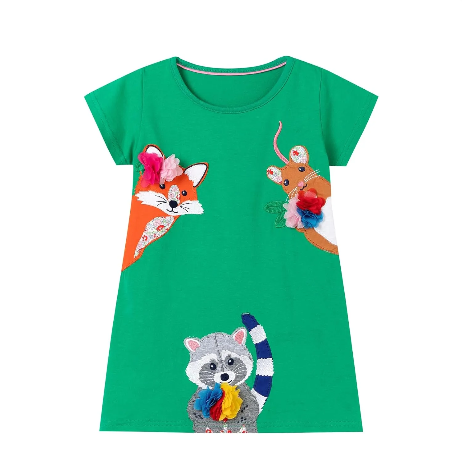 HOMAGIC2WE Girls Casual Dresses Summer Short Sleeve Crewneck Cotton Playwear Dress