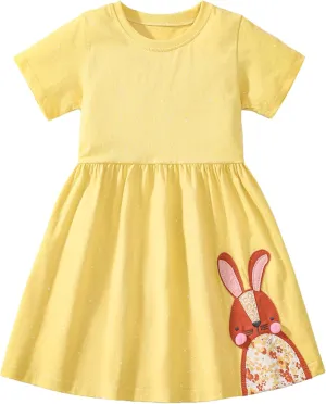 HOMAGIC2WE Girls Casual Dresses Summer Short Sleeve Crewneck Cotton Playwear Dress
