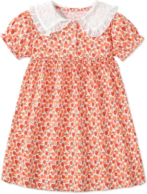 HOMAGIC2WE Girls Casual Dresses Summer Short Sleeve Crewneck Cotton Playwear Dress