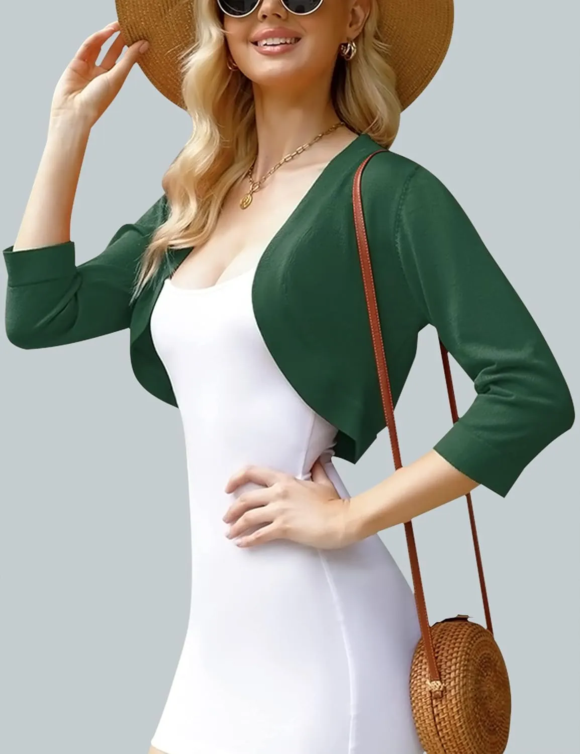 iClosam Womens 3/4 Sleeve Open Front Bolero Shrug Cropped Cardigans Knit Sweater Jacket
