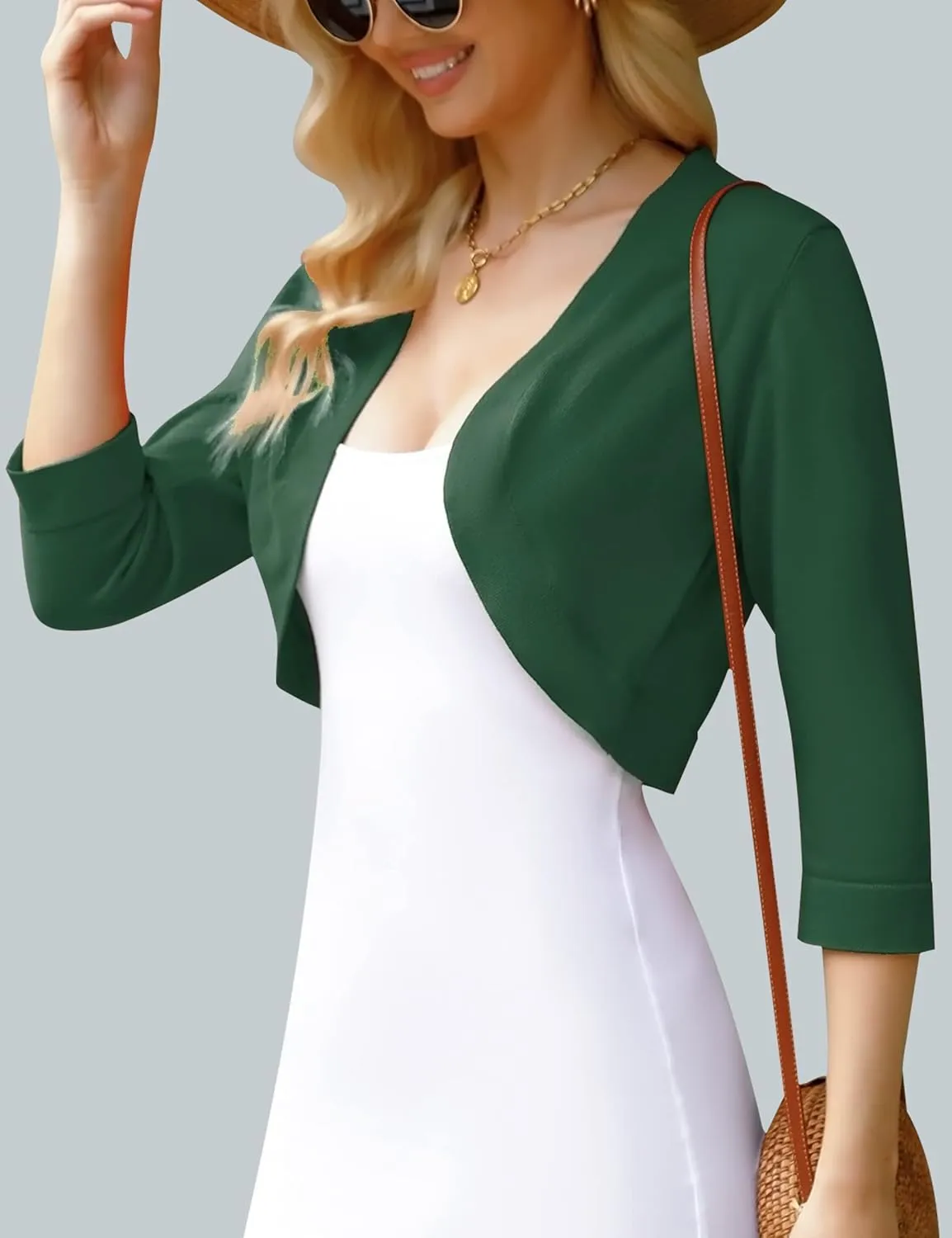 iClosam Womens 3/4 Sleeve Open Front Bolero Shrug Cropped Cardigans Knit Sweater Jacket