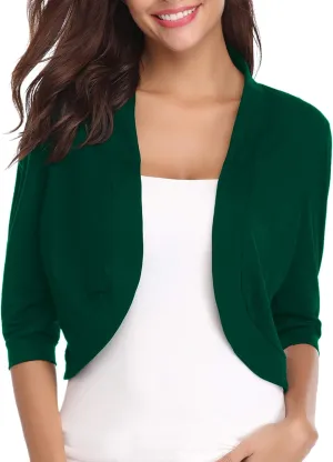 iClosam Womens 3/4 Sleeve Open Front Bolero Shrug Cropped Cardigans Knit Sweater Jacket
