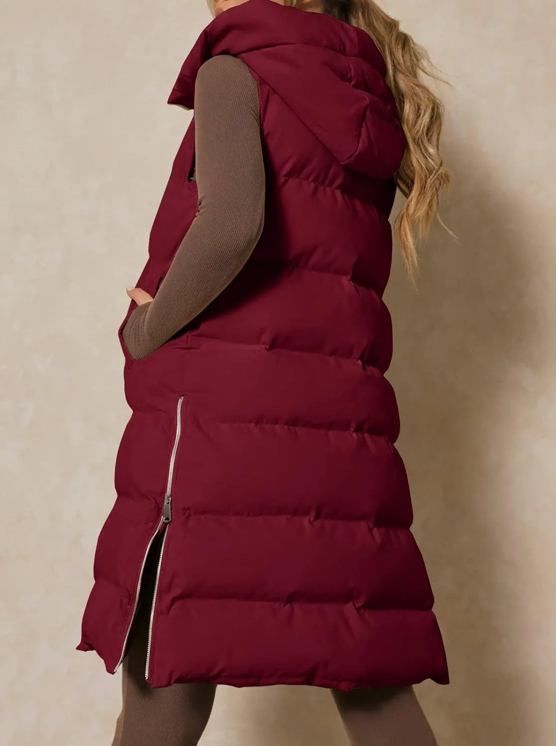 Inorin Womens Down Vest with Stand Collar Thick Hooded Sleeveless Long Coats Jacket