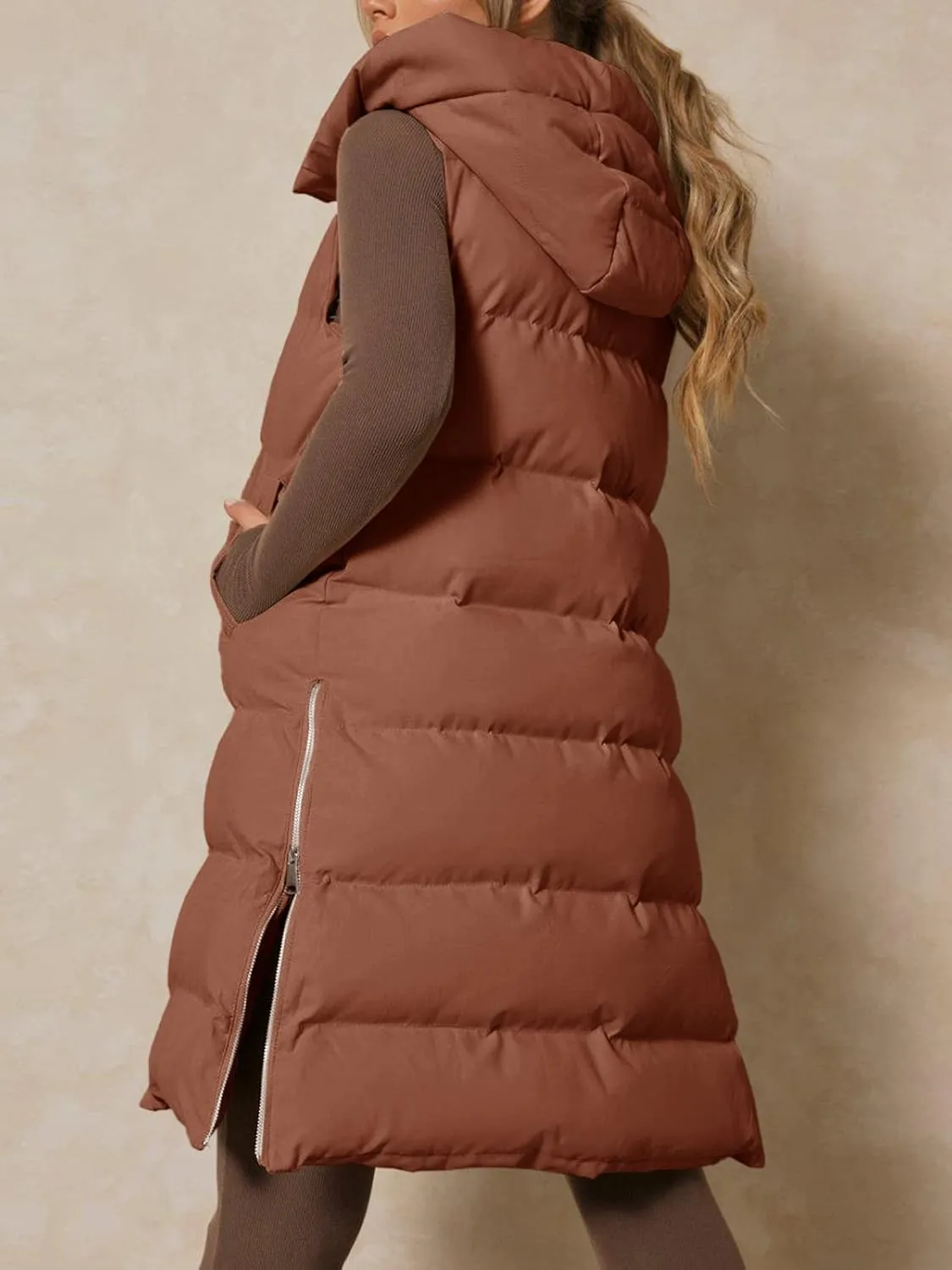 Inorin Womens Down Vest with Stand Collar Thick Hooded Sleeveless Long Coats Jacket