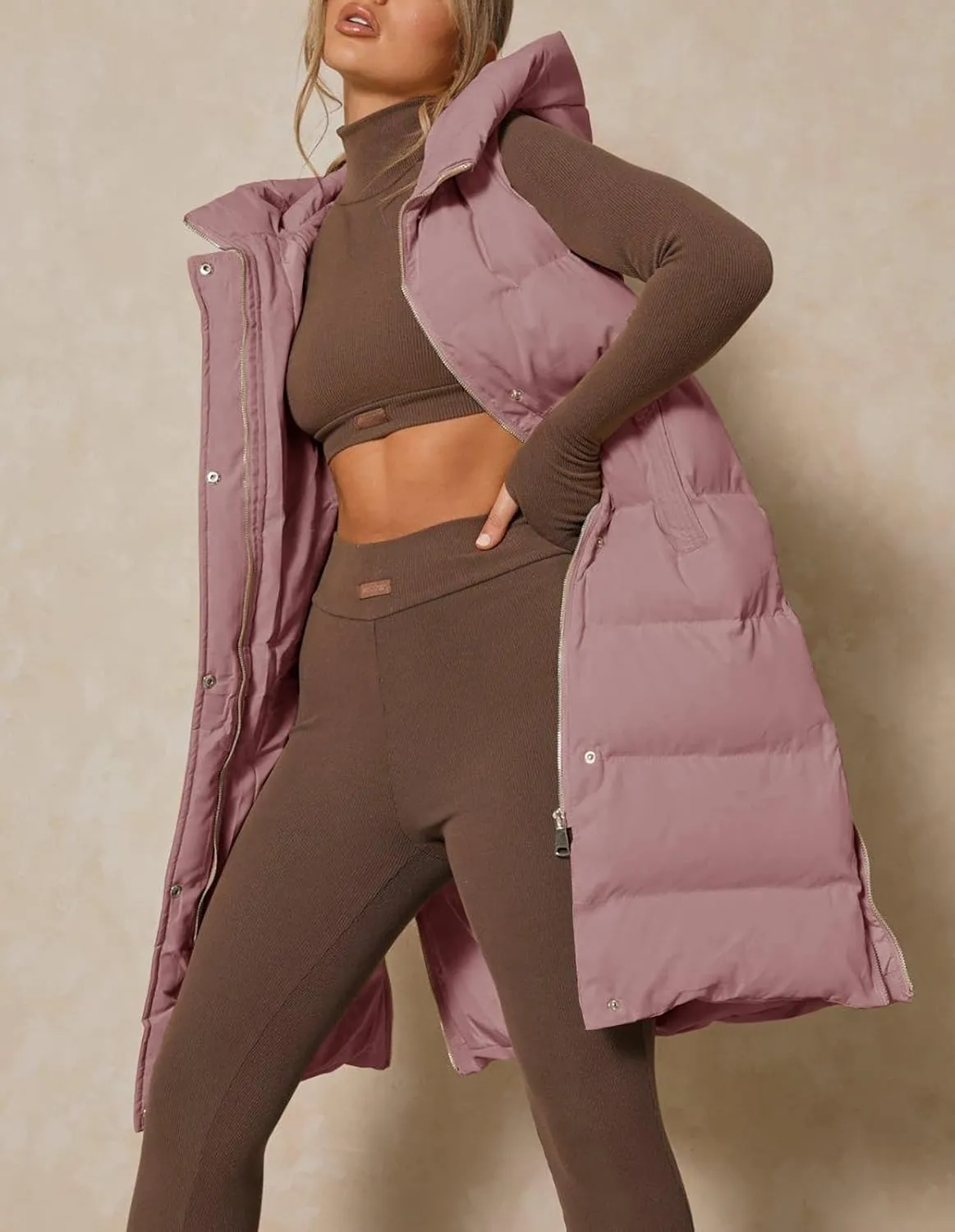 Inorin Womens Down Vest with Stand Collar Thick Hooded Sleeveless Long Coats Jacket
