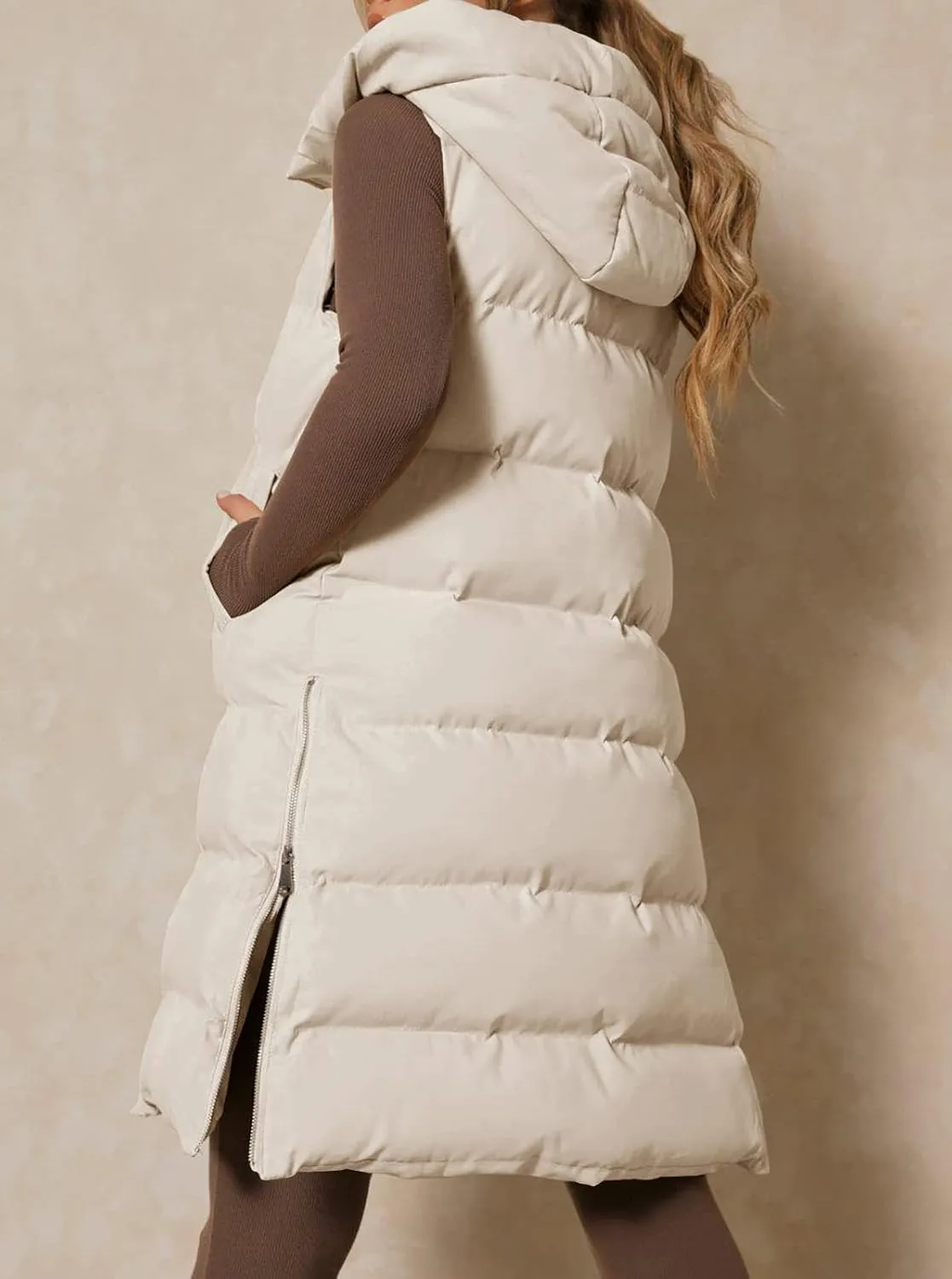 Inorin Womens Down Vest with Stand Collar Thick Hooded Sleeveless Long Coats Jacket