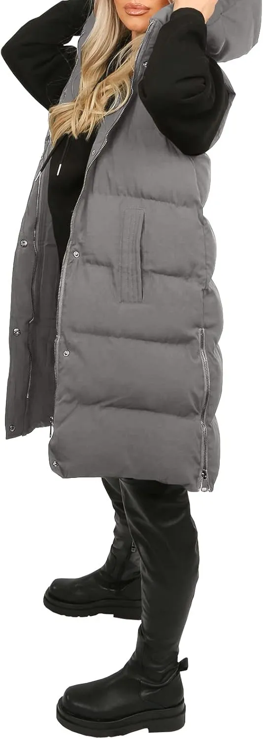 Inorin Womens Down Vest with Stand Collar Thick Hooded Sleeveless Long Coats Jacket