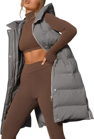 Inorin Womens Down Vest with Stand Collar Thick Hooded Sleeveless Long Coats Jacket