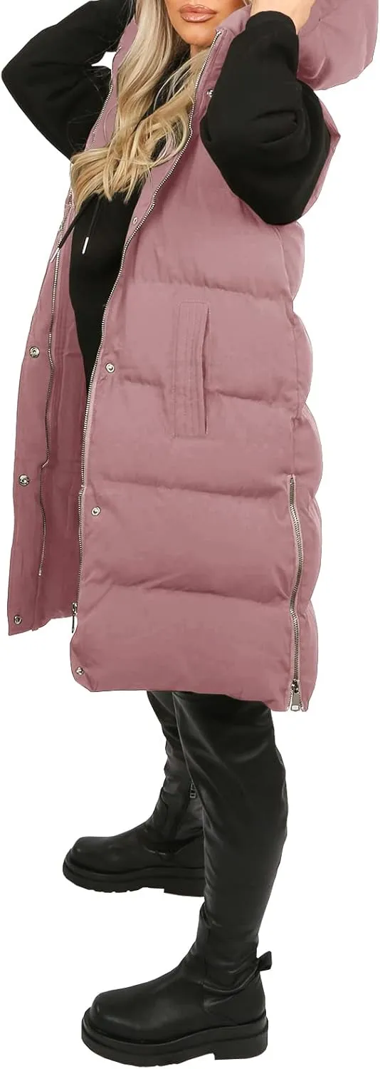 Inorin Womens Down Vest with Stand Collar Thick Hooded Sleeveless Long Coats Jacket
