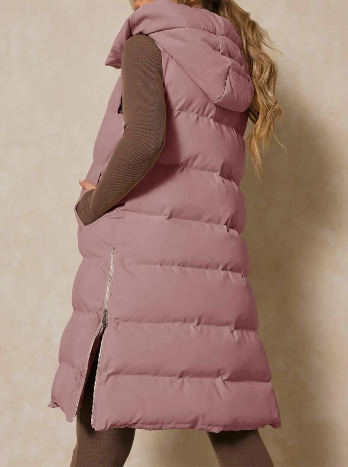 Inorin Womens Down Vest with Stand Collar Thick Hooded Sleeveless Long Coats Jacket